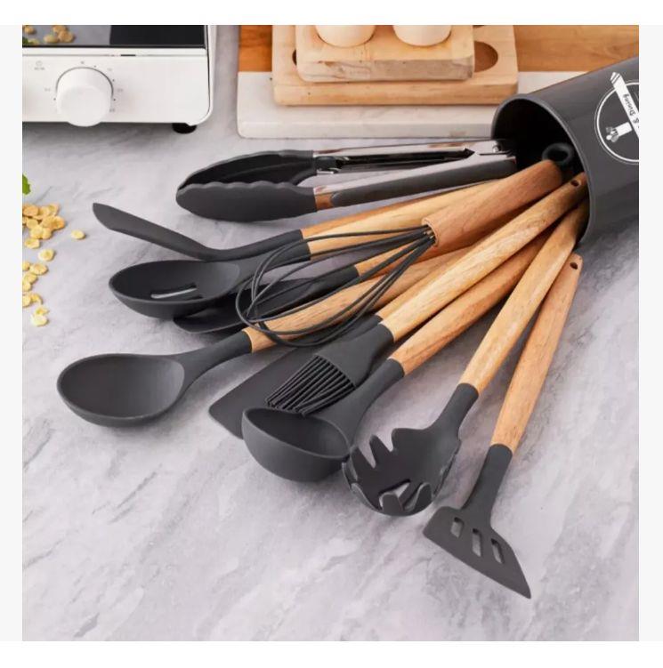 SET UTENSILIOS X12 U SILICONA Y MADERA
